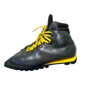 VTG Alpina 3Pin 75mm Nordic Norm Ski Boots Sz 40 Black Yellow Vibram L 8.5 M 7.5